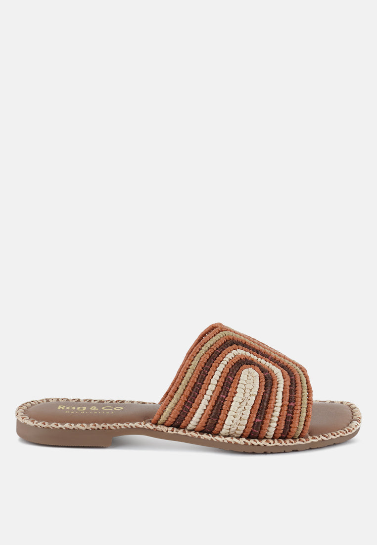 kivah handwoven raffia slip-on flats#color_brown