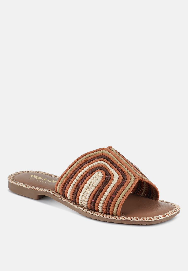 kivah handwoven raffia slip-on flats#color_brown