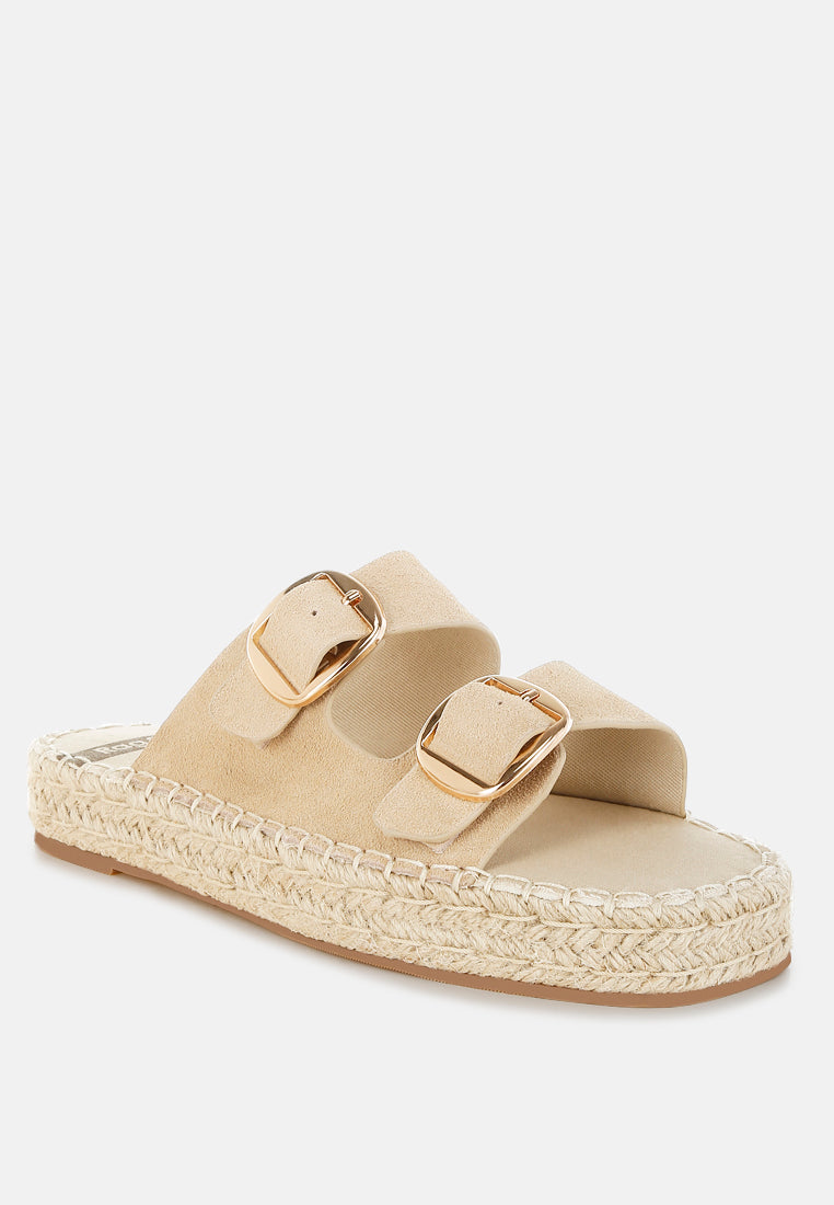 kuopa genuine soft leather espadrille flatform sandals#color_beige