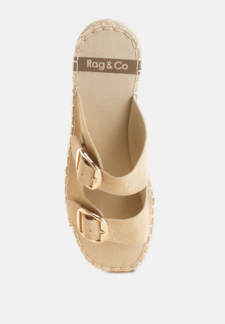 kuopa genuine soft leather espadrille flatform sandals#color_beige