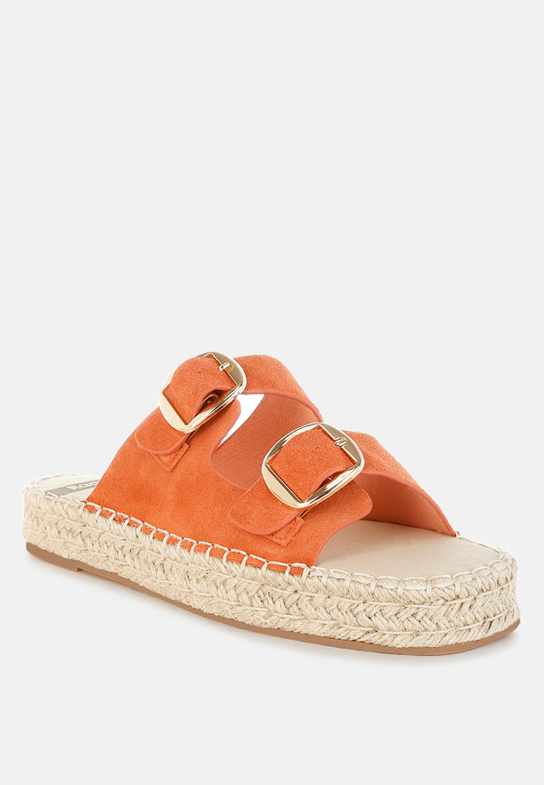 kuopa genuine soft leather espadrille flatform sandals#color_tan