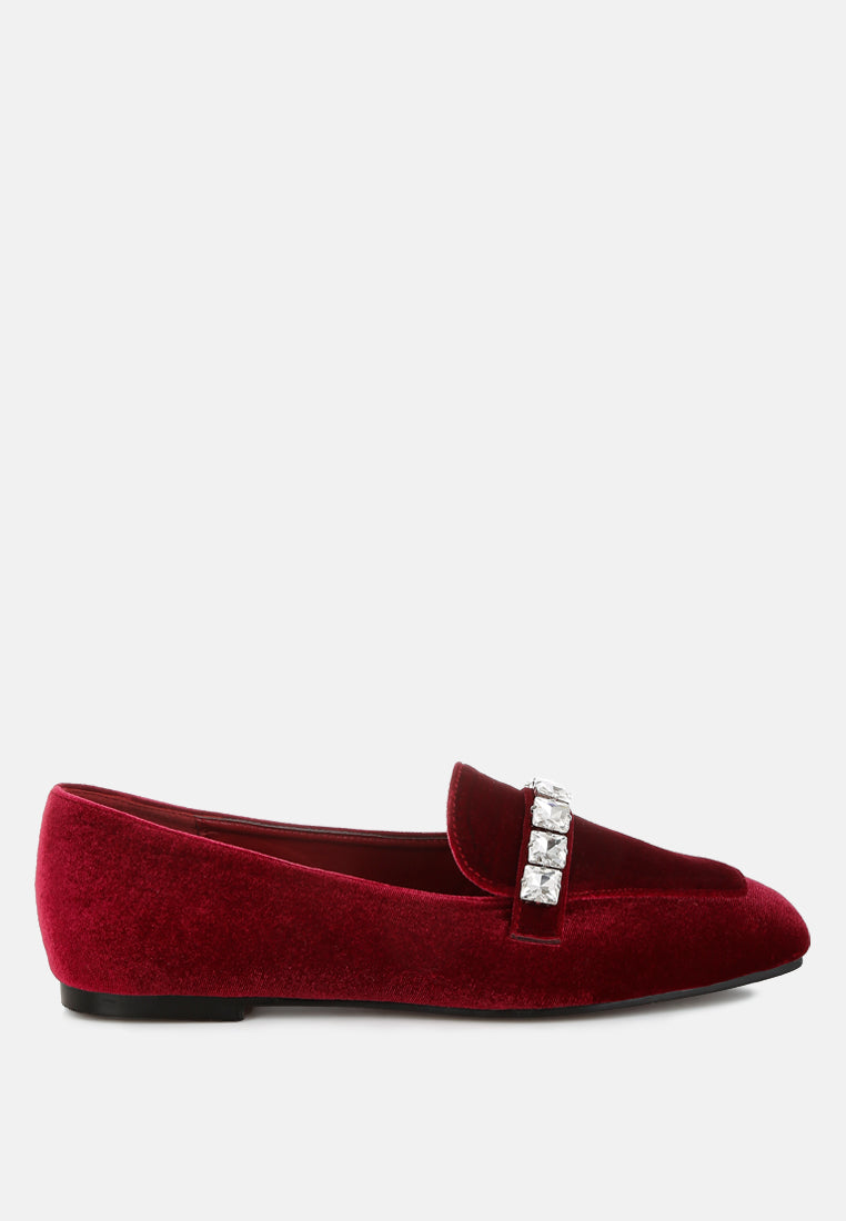 kyari velvet diamante strap loafers#color_dark red