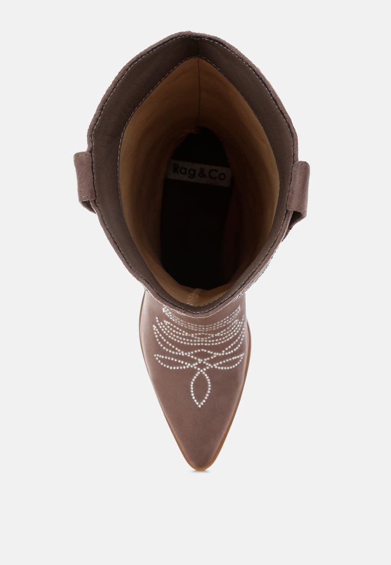 latafa rhinestones embellished cowboy boots#color_taupe