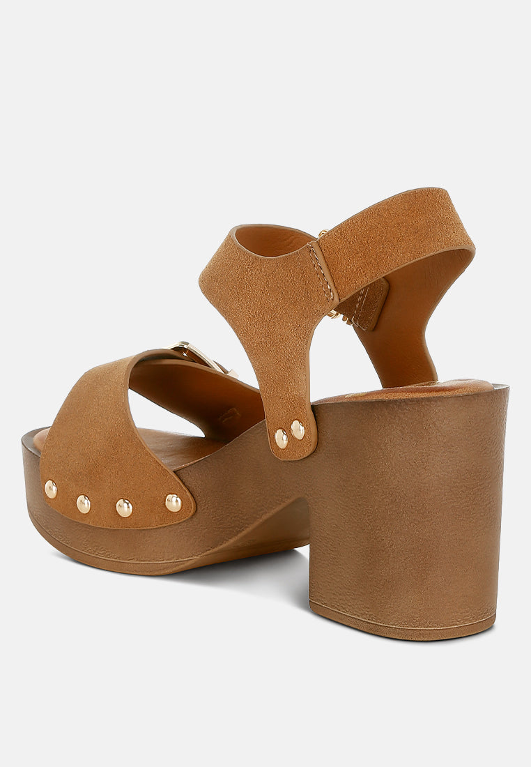 lhasa real suede leather clog sandals#color_tan