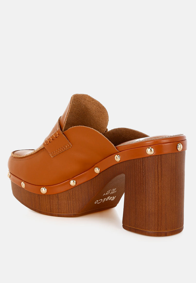 Lyrac Recycled Leather Platform Clogs#color_tan