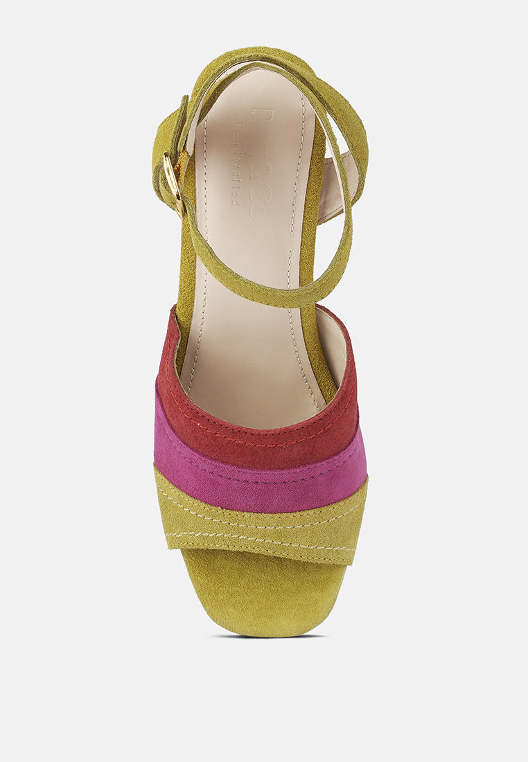 MON-BEAU Fine Suede Block Heeled Sandal#color_yellow-multi