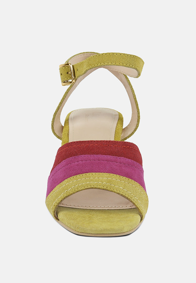 MON-BEAU Fine Suede Block Heeled Sandal#color_yellow-multi