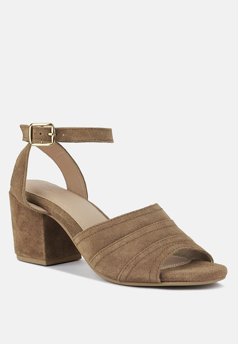 Buy Mon-Beau Fine Suede Block Heeled Sandal In Tan Sandals Rag