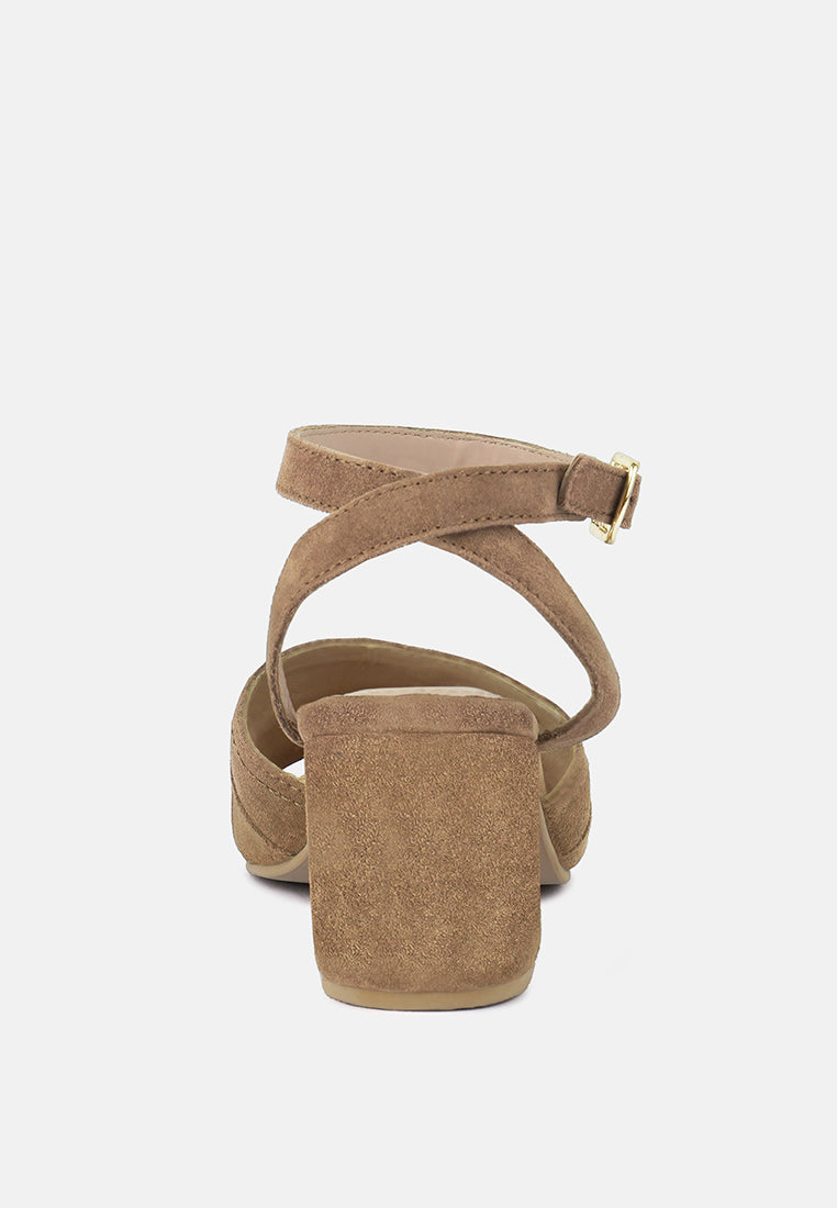 MON-BEAU Fine Suede Block Heeled Sandal#color_tan