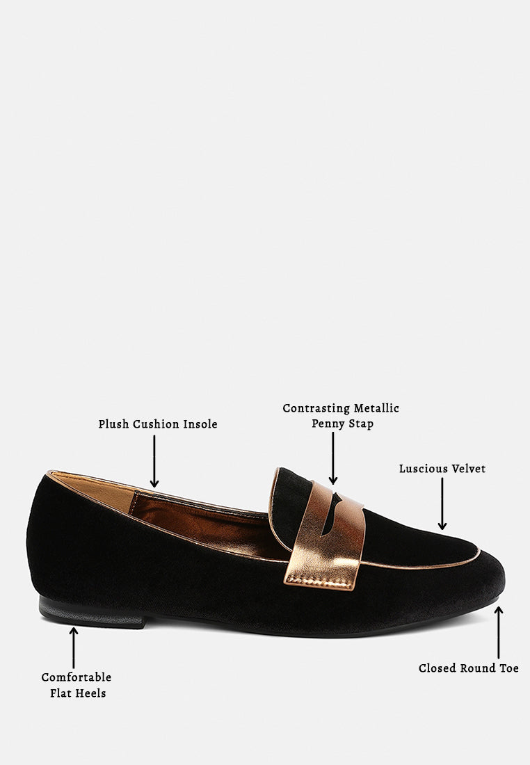 malta penny strap velvet loafers#color_black
