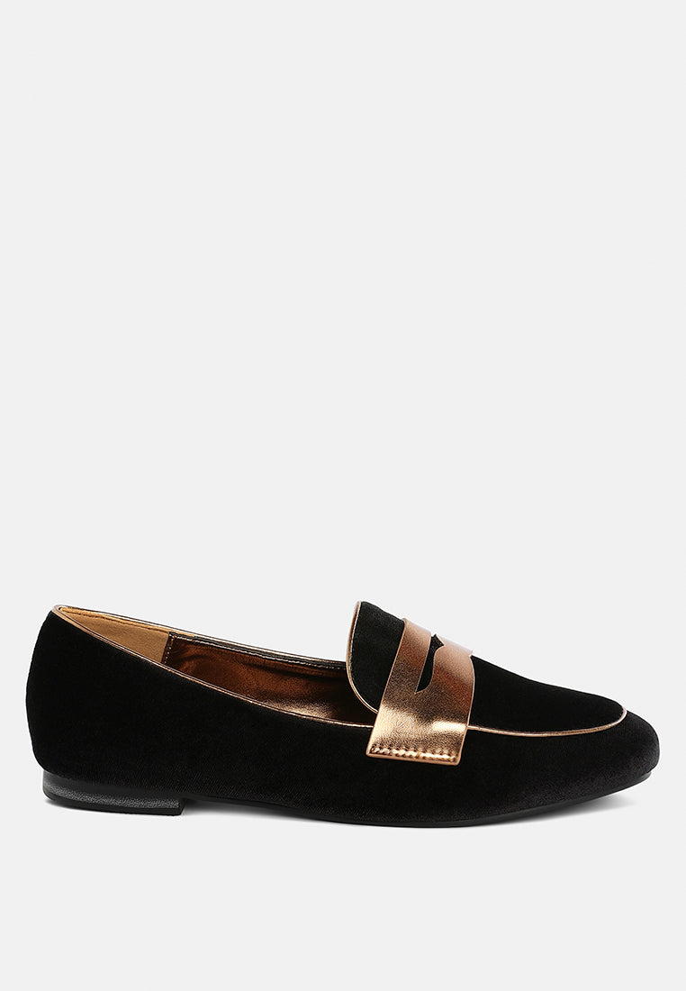 malta penny strap velvet loafers#color_black