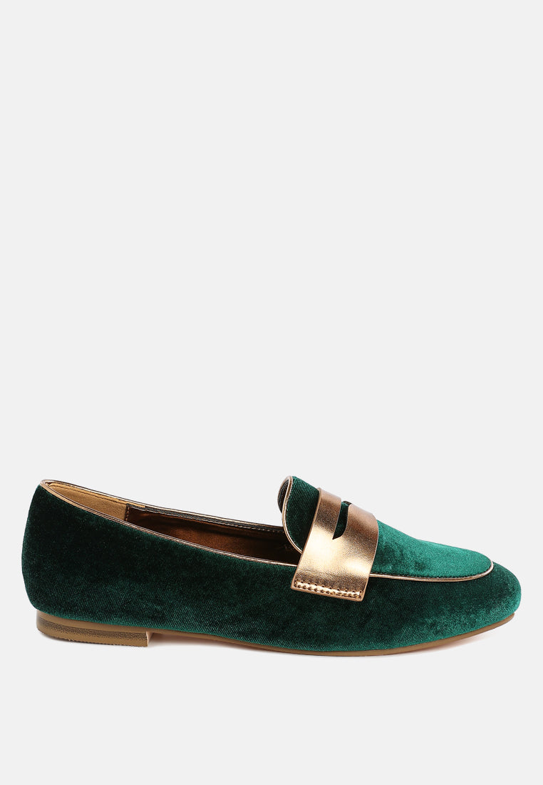 malta penny strap velvet loafers#color_green