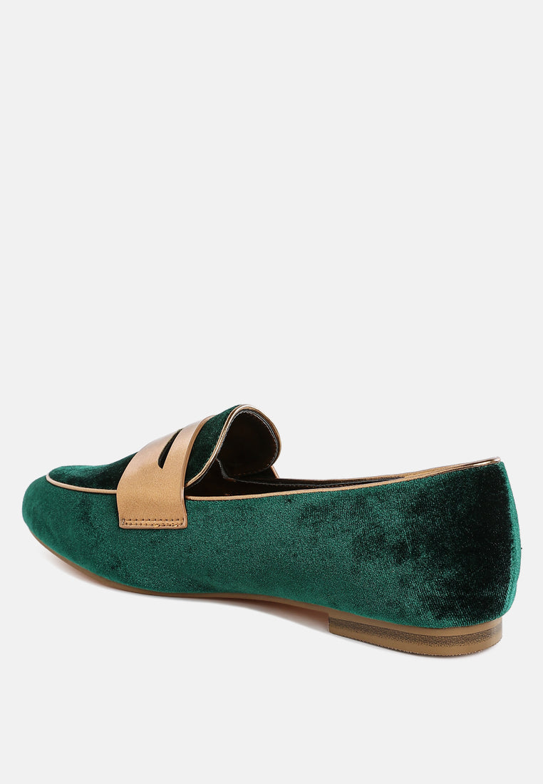 malta penny strap velvet loafers#color_green