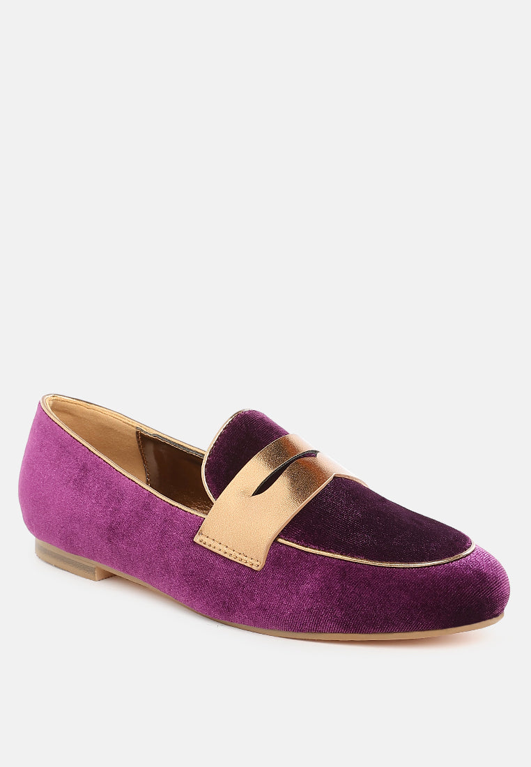 malta penny strap velvet loafers#color_purple