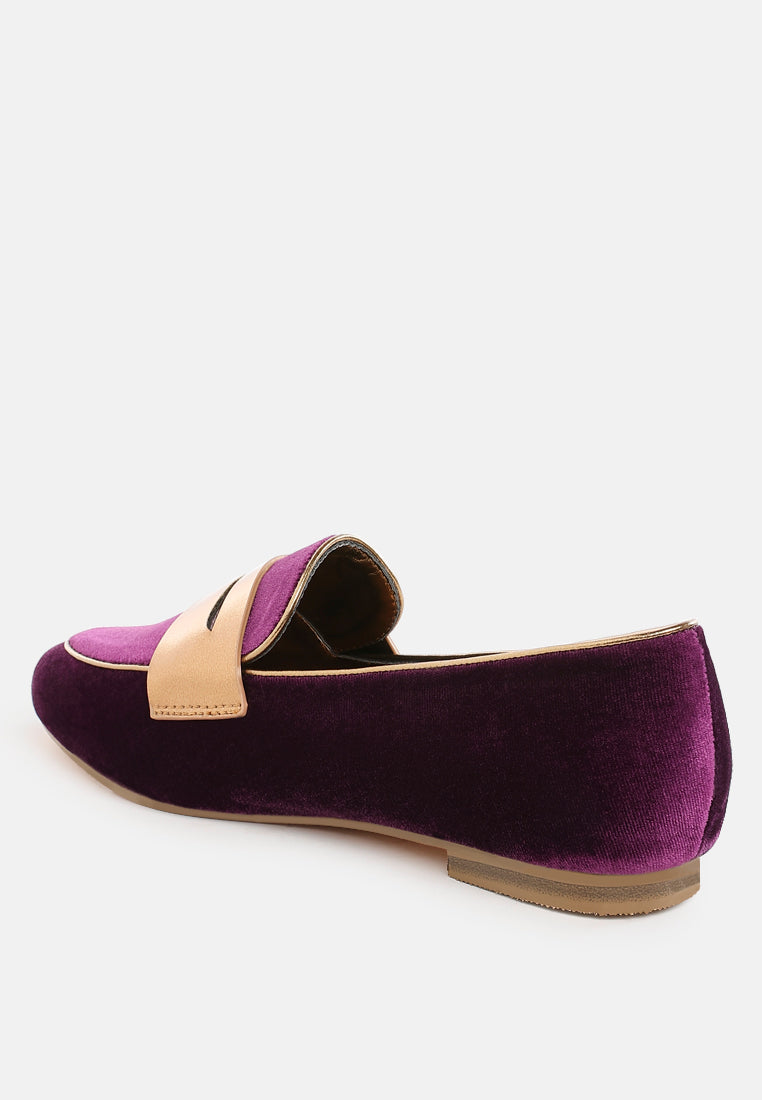 malta penny strap velvet loafers#color_purple