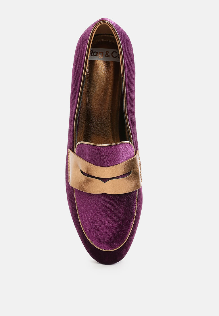 malta penny strap velvet loafers#color_purple