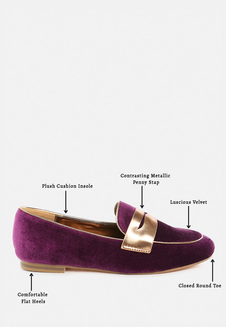 malta penny strap velvet loafers#color_purple