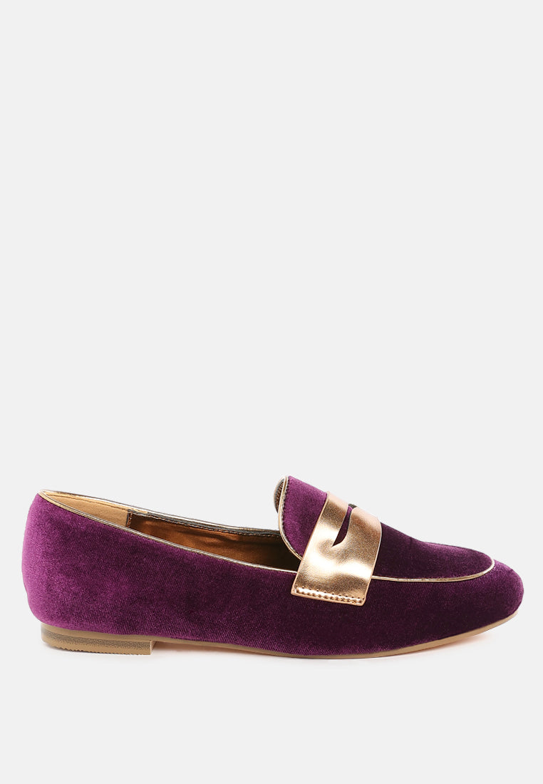malta penny strap velvet loafers#color_purple
