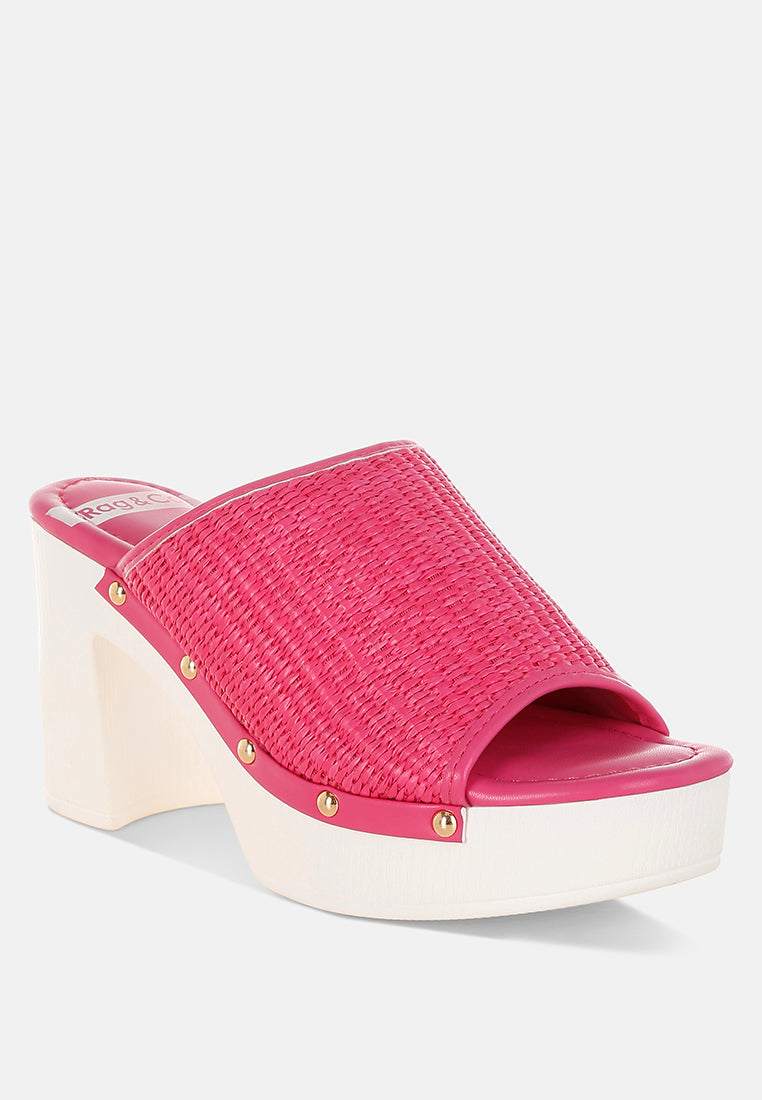 marengo raffia wooden clogs#color_pink