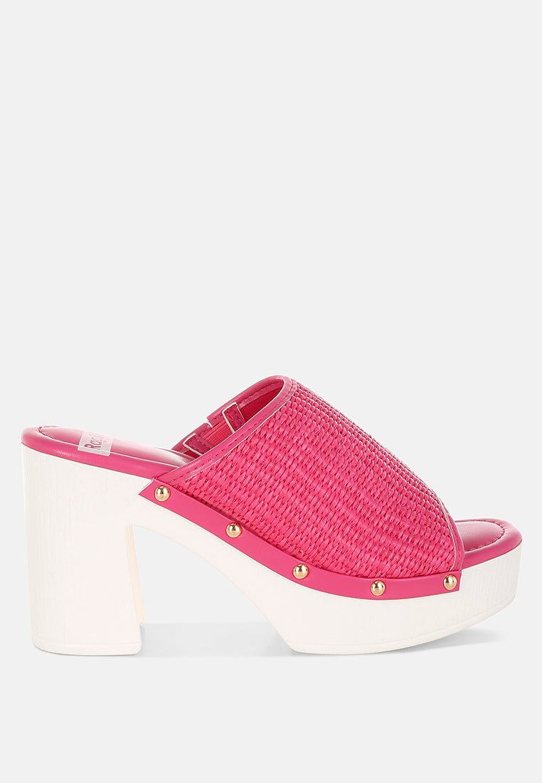 marengo raffia wooden clogs#color_pink