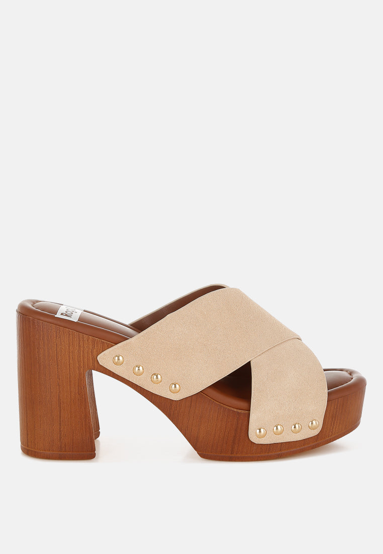 mearsk genuine suede leather clogs#color_beige