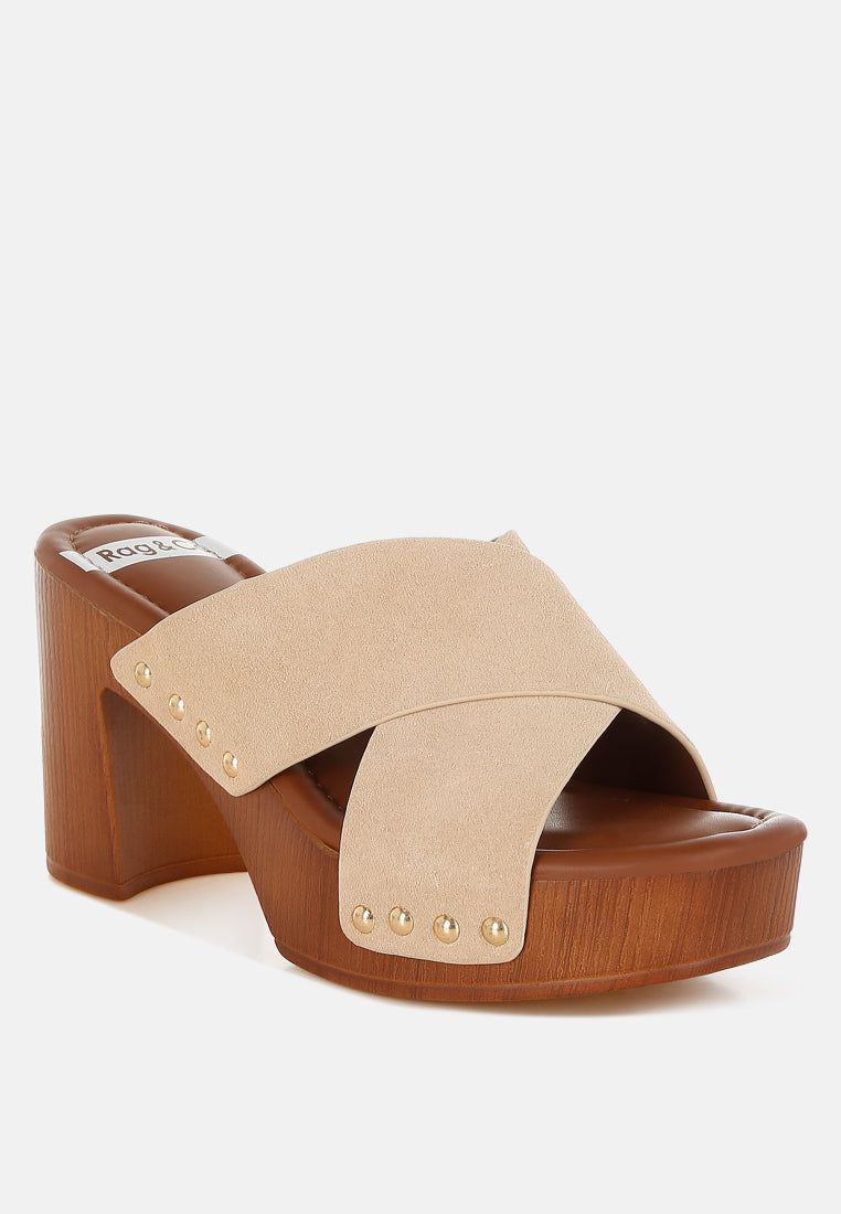 mearsk genuine suede leather clogs#color_beige