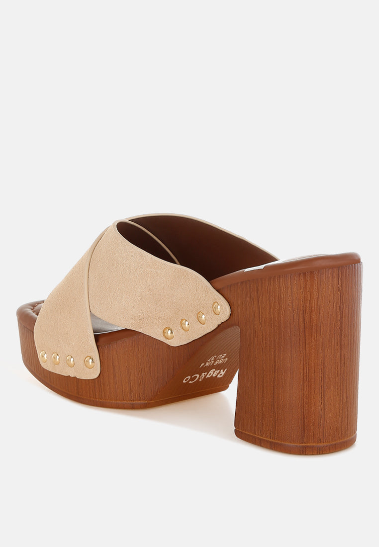 mearsk genuine suede leather clogs#color_beige