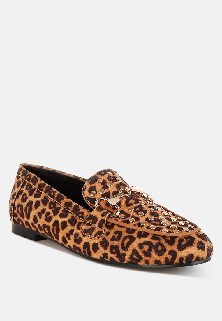 meopa horsebit & studs metallic leopard print loafers#color_leopard