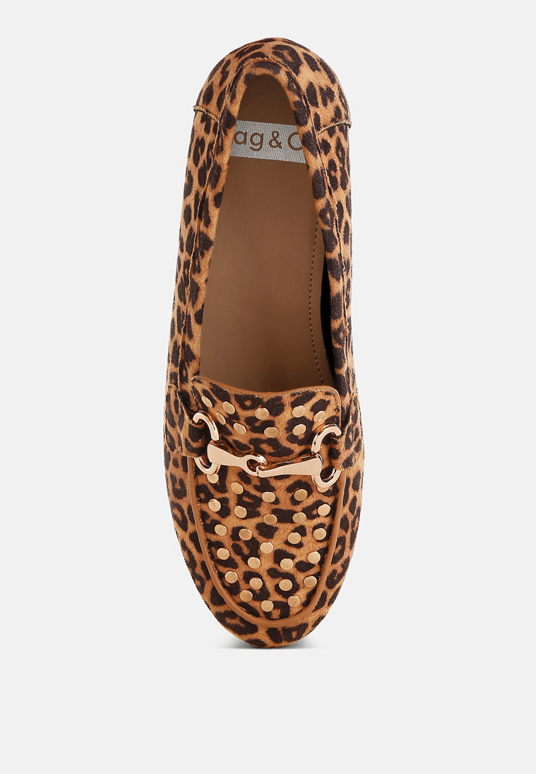 meopa horsebit & studs metallic leopard print loafers#color_leopard