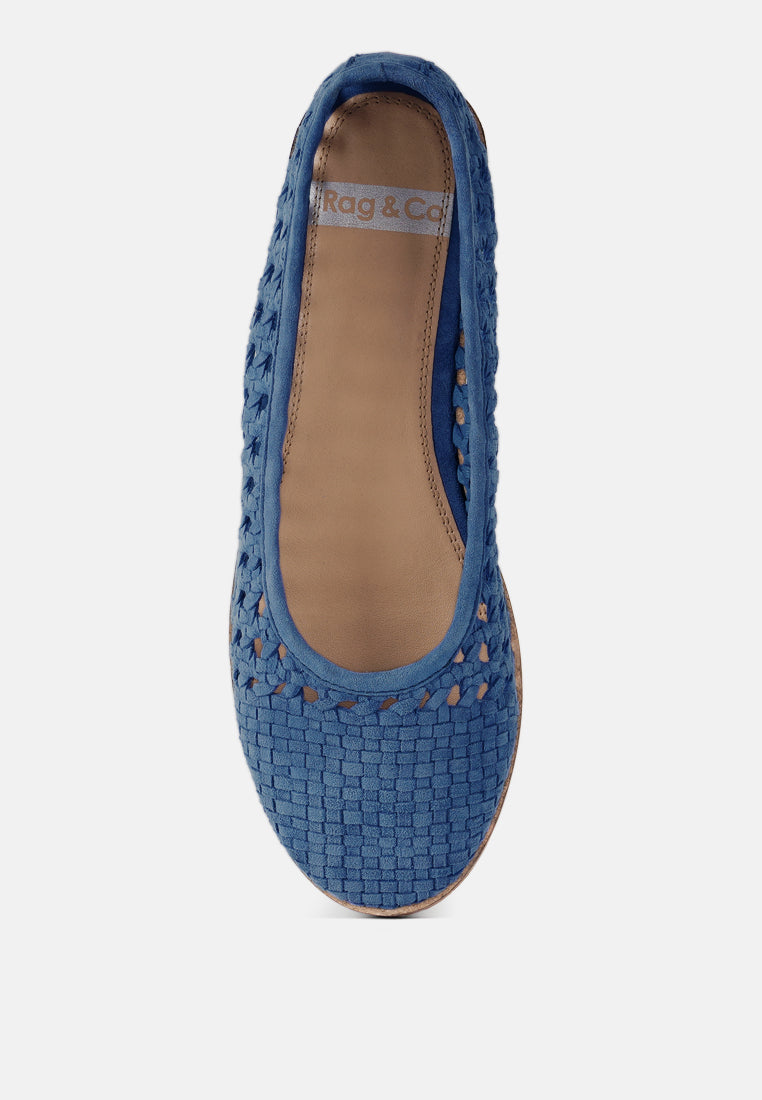 miyako handcrafted soft suede leather flats#color_blue