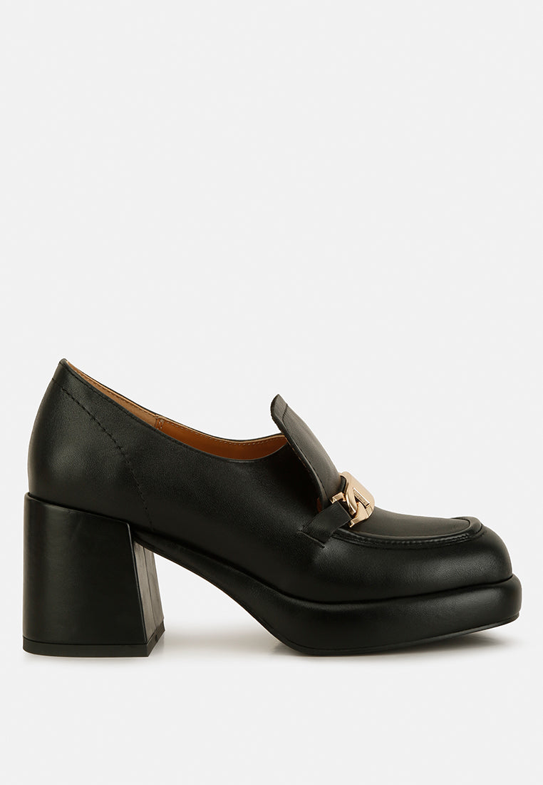 Morgan Metallic Embellishment Leather Platform Loafers in Black#color_Black