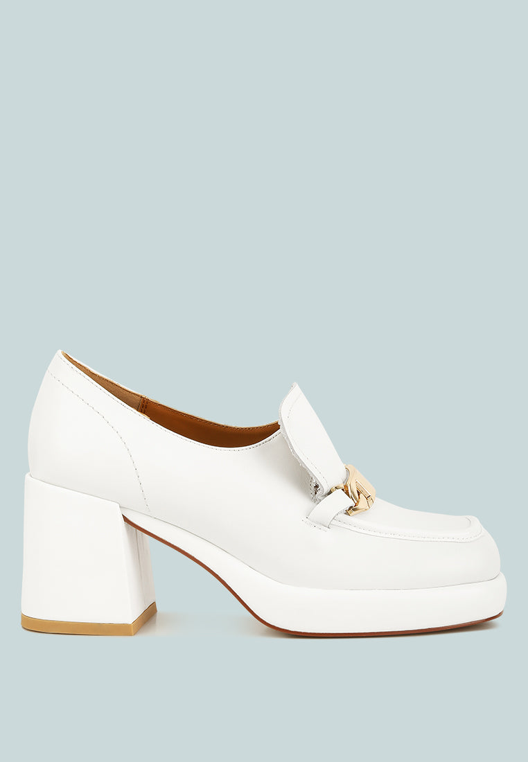 Morgan Metallic Embellishment Leather Platform Loafers in White#color_white