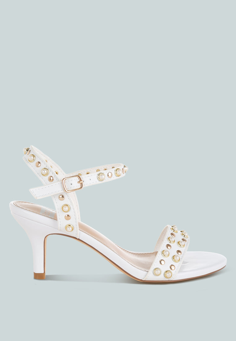 morosa studded real leather kitten heel sandals#color_white