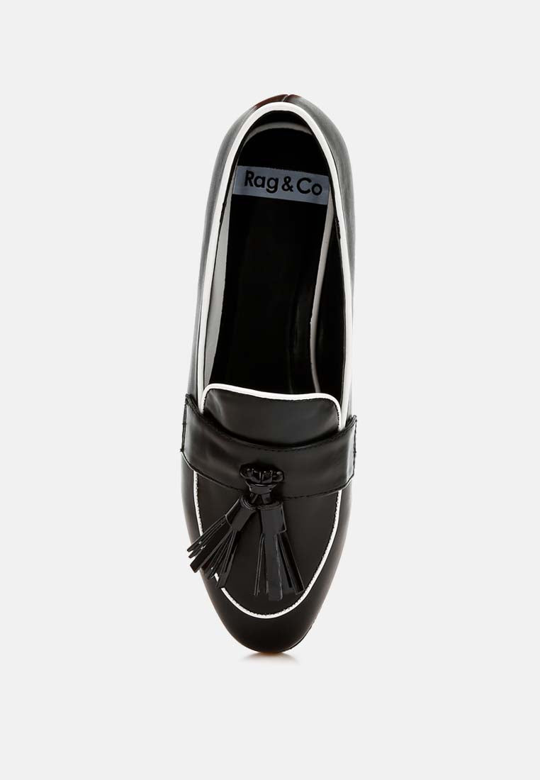 mythos dual tone tassel loafers#color_black