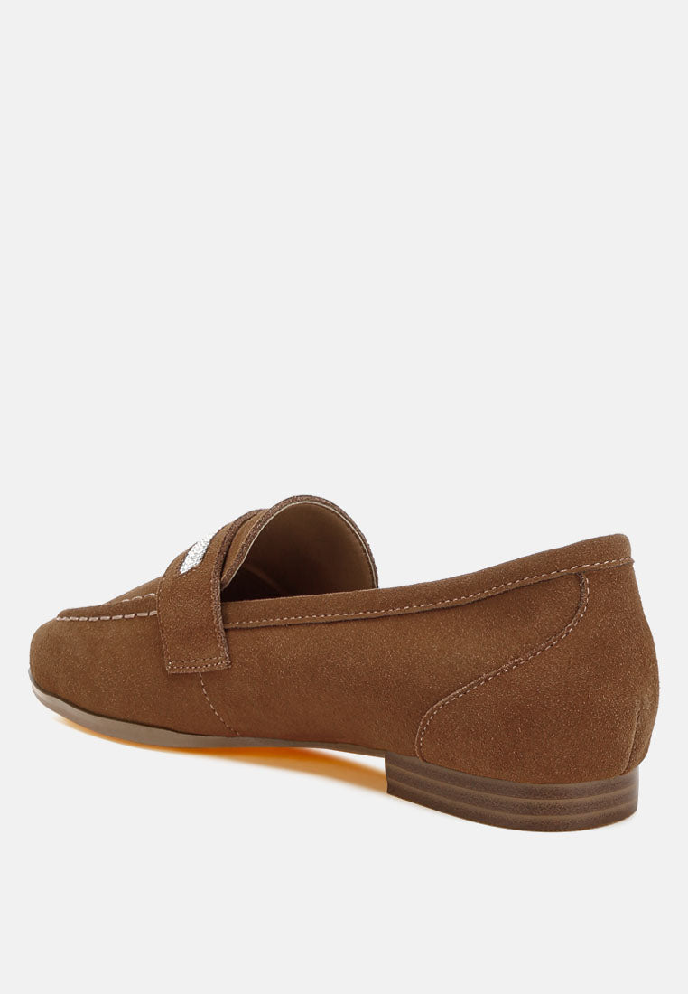 new ode rhinestone penny strap loafers#color_tan