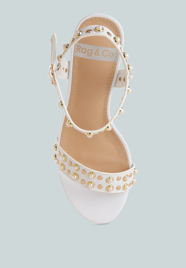 morosa studded real leather kitten heel sandals#color_white