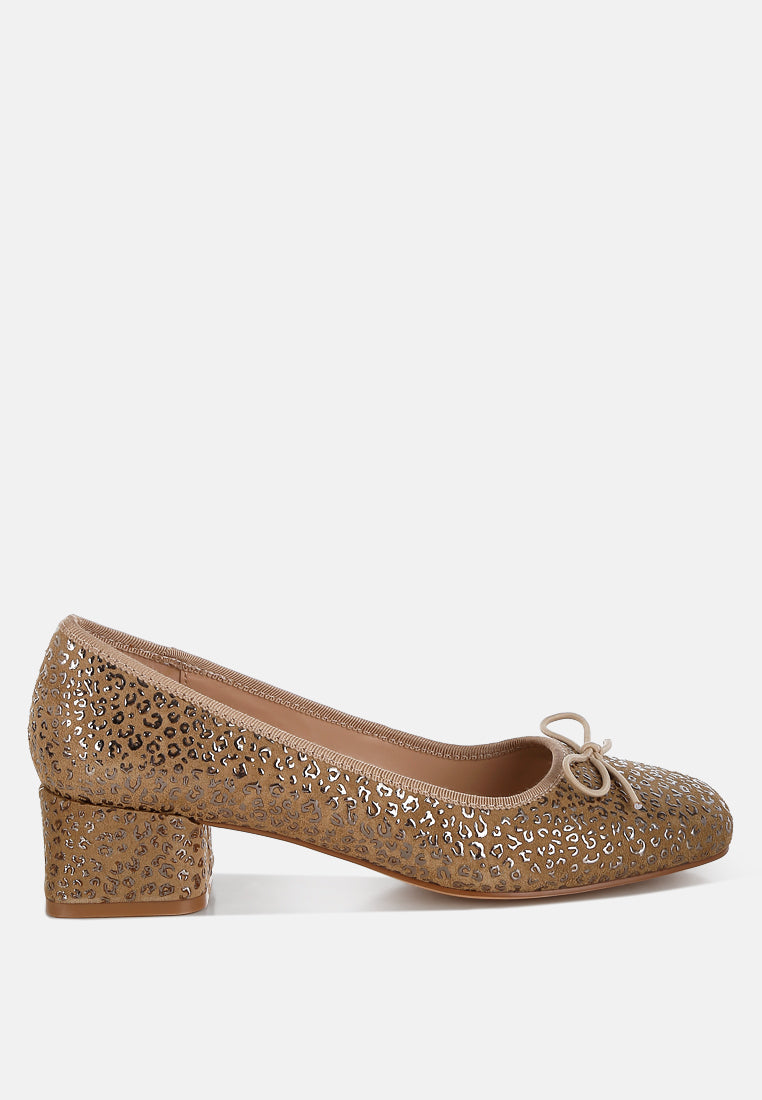 ningen leopard print block heel ballerinas#color_tan