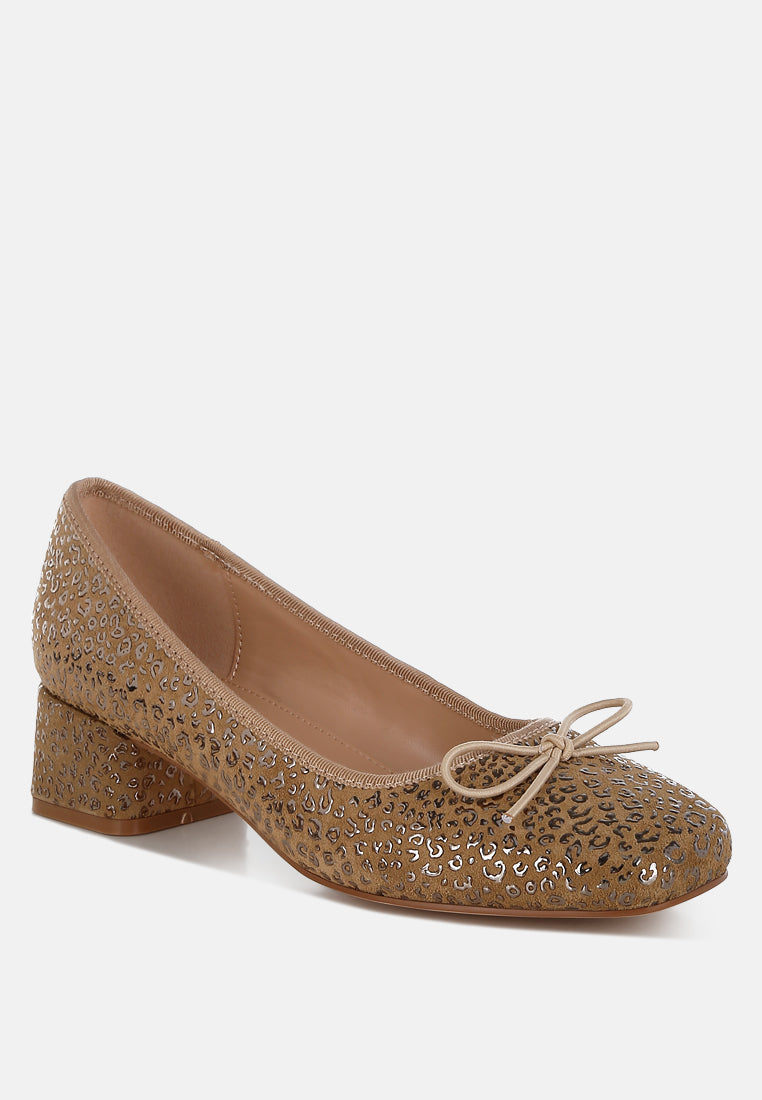 ningen leopard print block heel ballerinas#color_tan