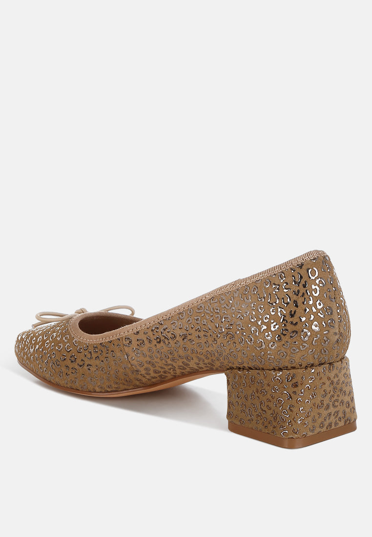 ningen leopard print block heel ballerinas#color_tan