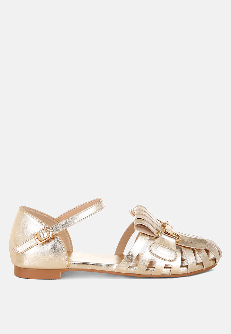 noori metallic fringe flat sandals#color_gold