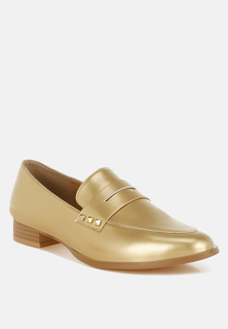 winged patent pleather penny loafers#color_gold