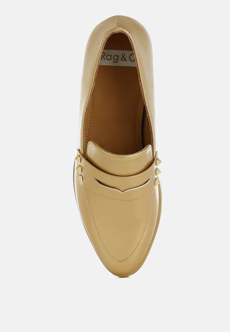 winged patent pleather penny loafers#color_gold
