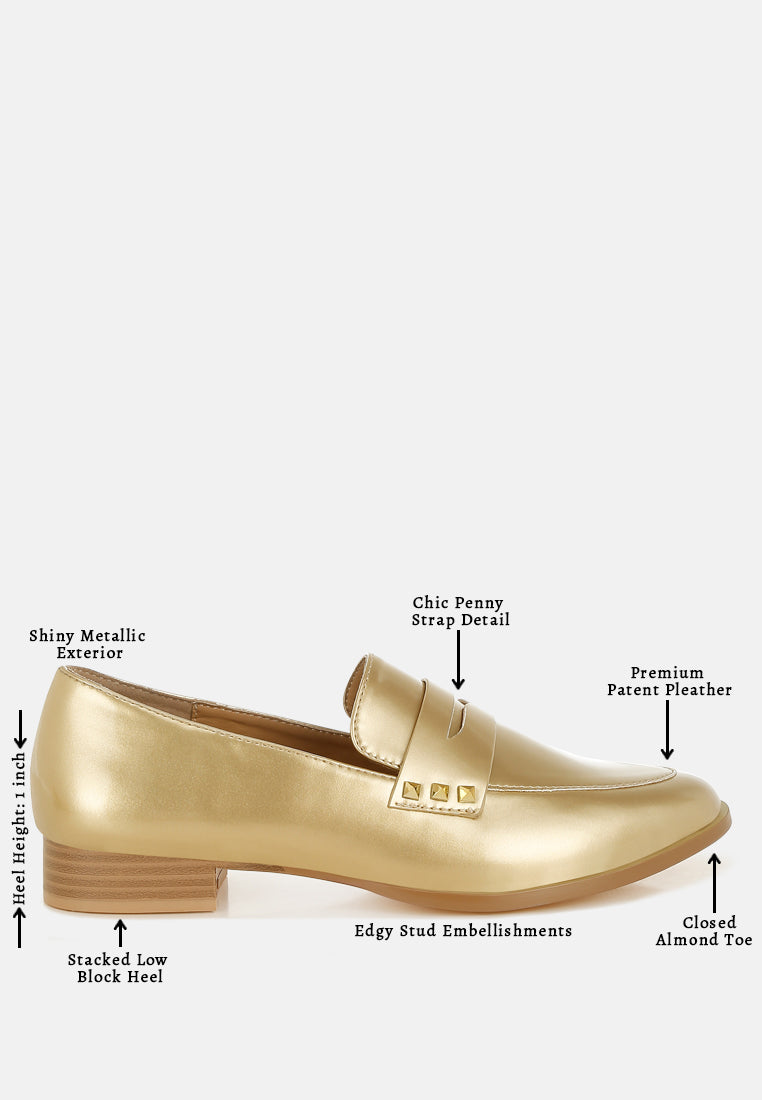 winged patent pleather penny loafers#color_gold
