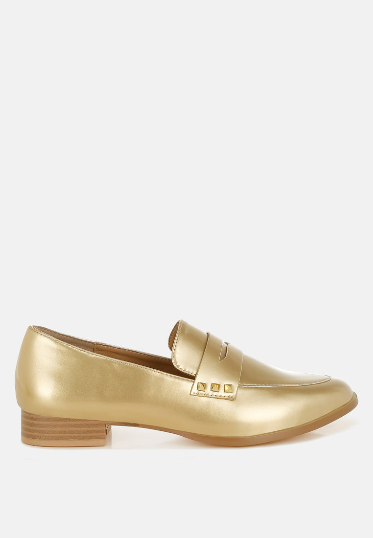 winged patent pleather penny loafers#color_gold