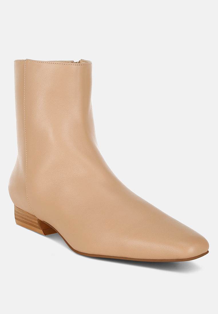 obita flared heel genuine leather boots#color_beige