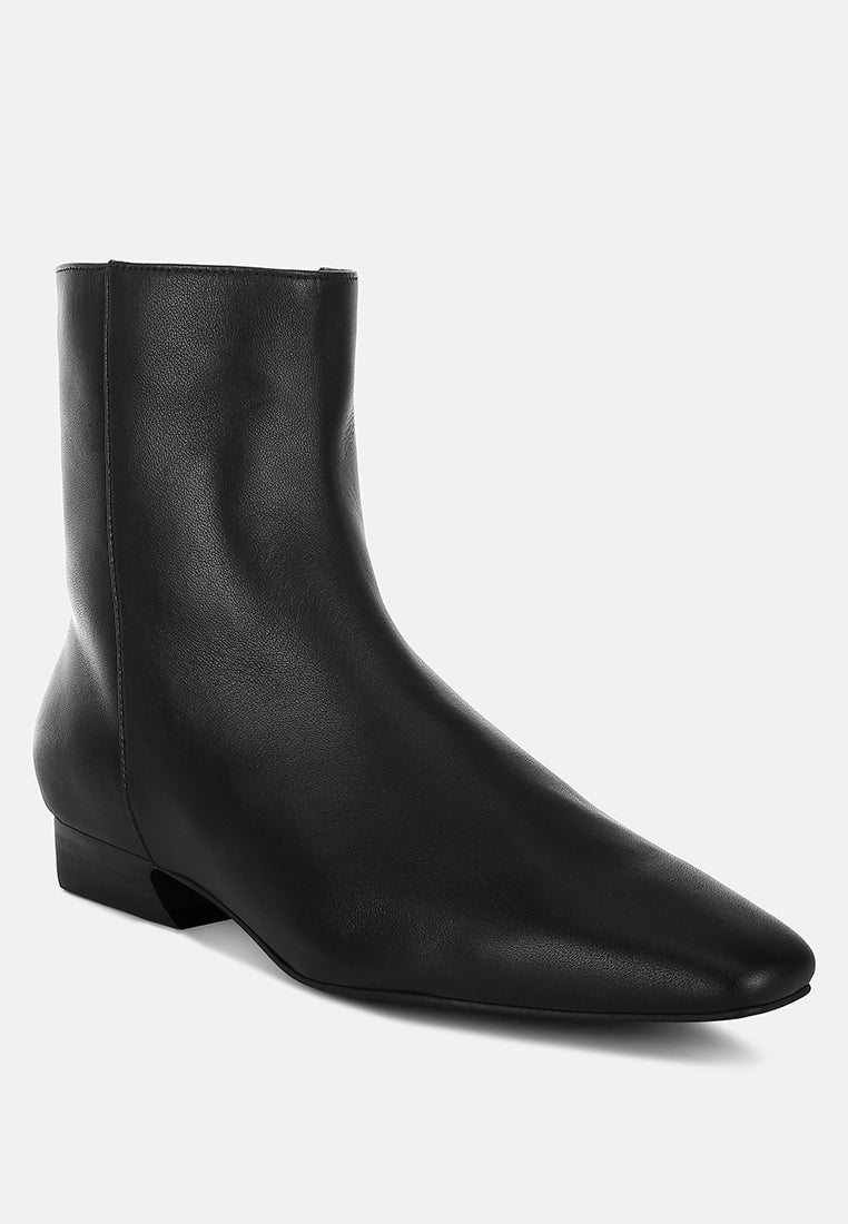 obita flared heel genuine leather boots#color_black