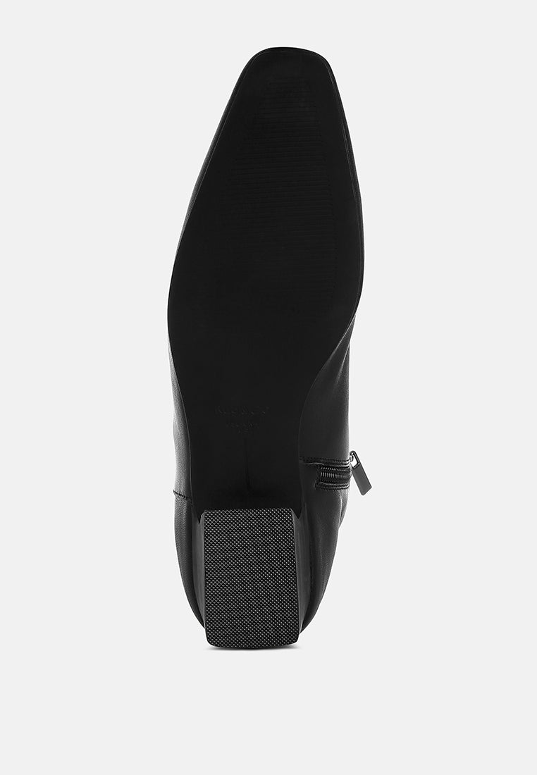 obita flared heel genuine leather boots#color_black