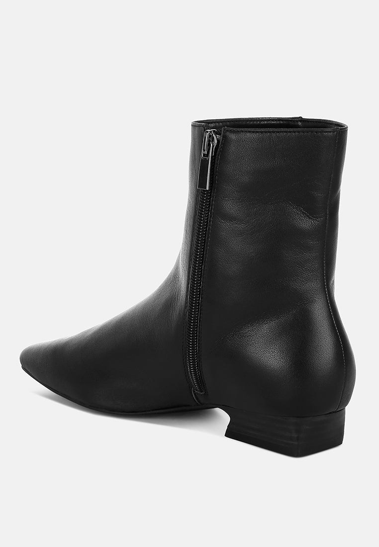 obita flared heel genuine leather boots#color_black