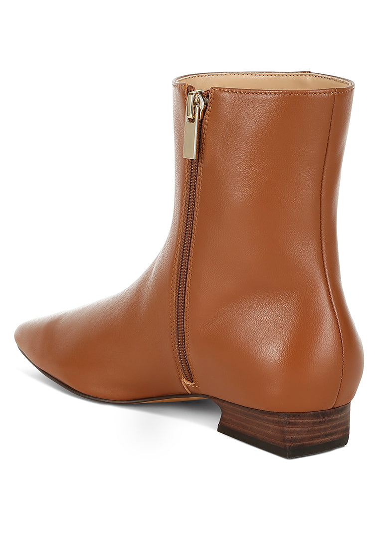 obita flared heel genuine leather boots#color_tan