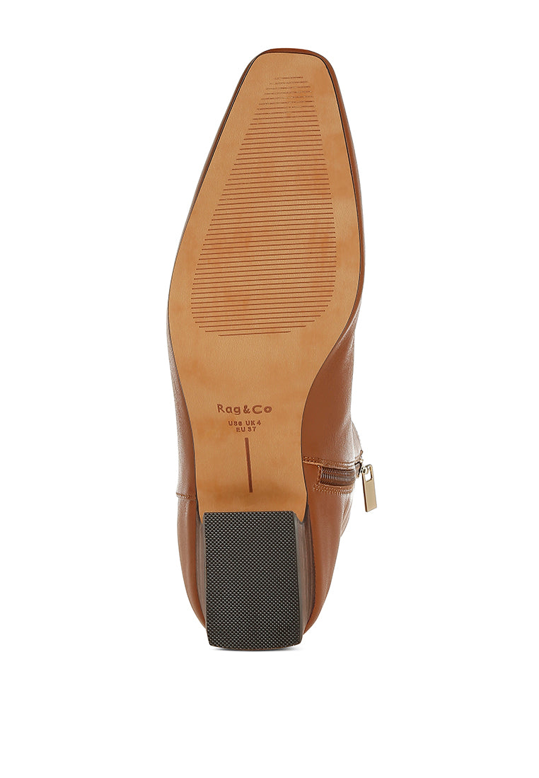 obita flared heel genuine leather boots#color_tan